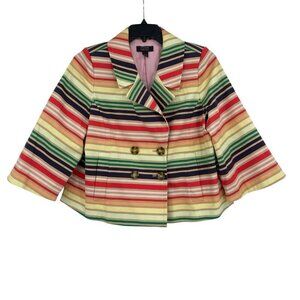 Halogen x Atlantic Pacific Womens Size 1 Colorful Striped Jacket Short Trench